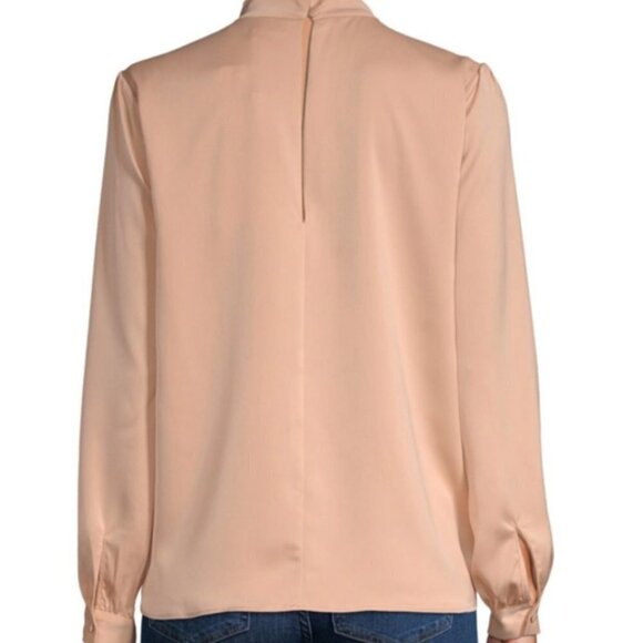 NEW L'Academie The Harper Choker Long Sleeve V Neck Blouse in Rose Pink Sz Small - Picture 3 of 14